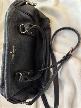 kate spade Black Pebbled Leather Crossbody Bag with Gold Accents